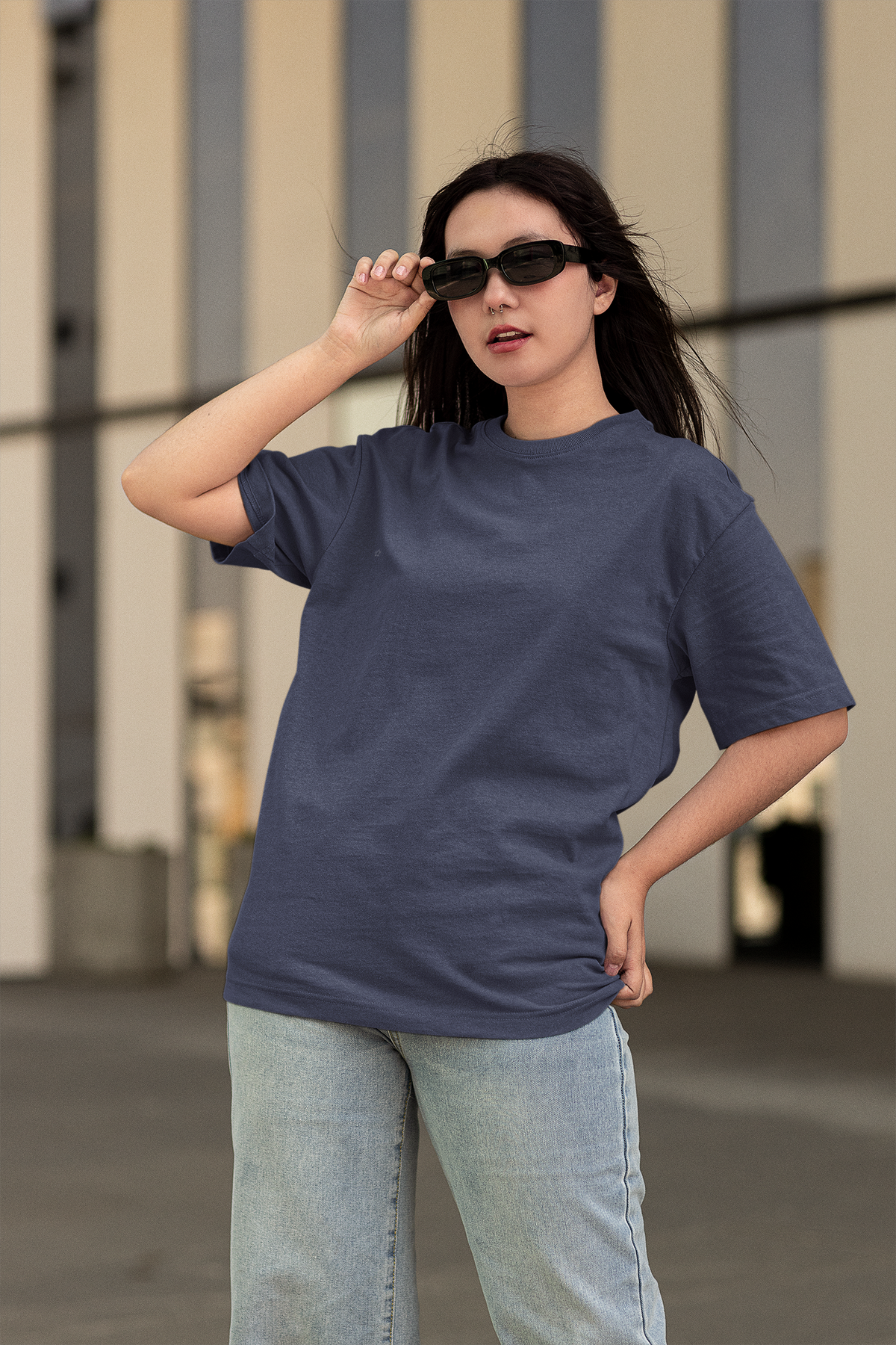 Gravitee Twilight Navy blue Oversized T-Shirt for Women – Earth Anchors Collection | Gravitee Atelier