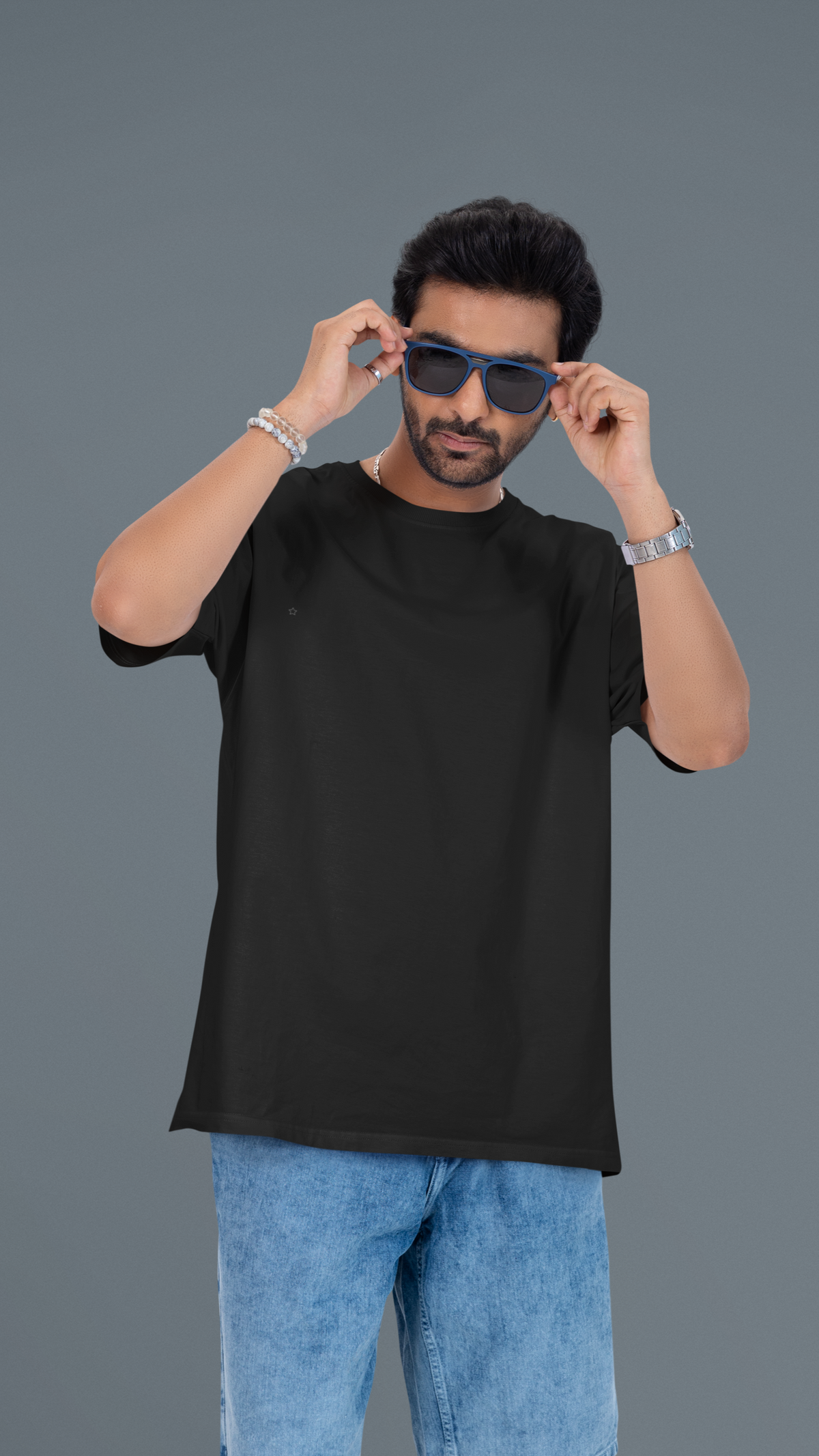 Gravitee Obsidian Night black Oversized T-Shirt for Men – Earth Anchors Collection | Gravitee Atelier
