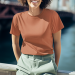 Gravitee Sunset Clay orange Regular T-Shirt for Women – Earth Anchors Collection | Gravitee Atelier