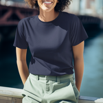 Gravitee Twilight Navy blue Regular T-Shirt for Women – Earth Anchors Collection | Gravitee Atelier